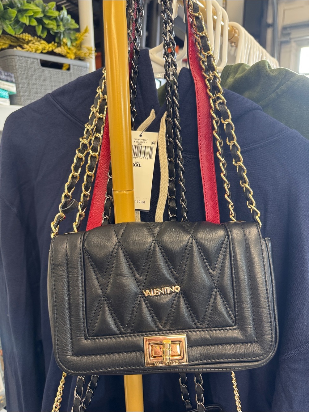 Valentino Black Quilted Leather Crossbody with Red Strap Accents